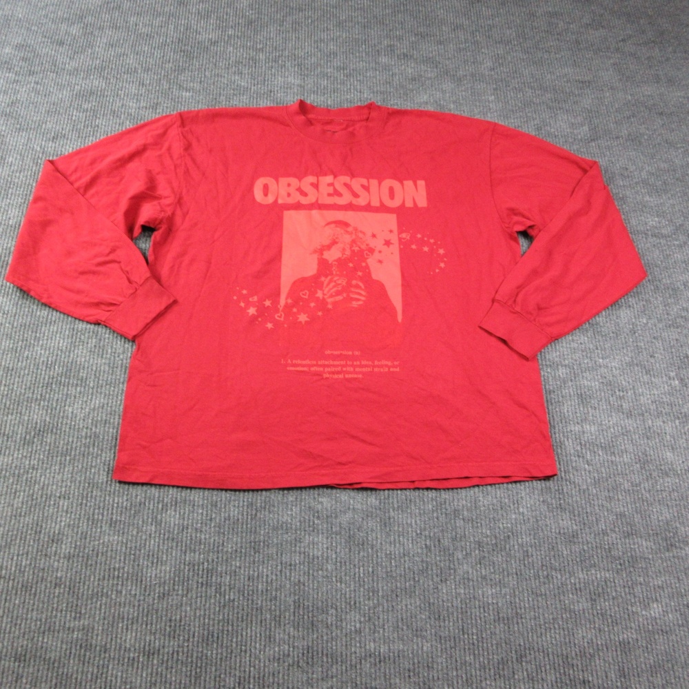 Obsession Shirt Mens 2XL Red Cotton Crew Neck Long Sleeve Graphic Tee Tagless